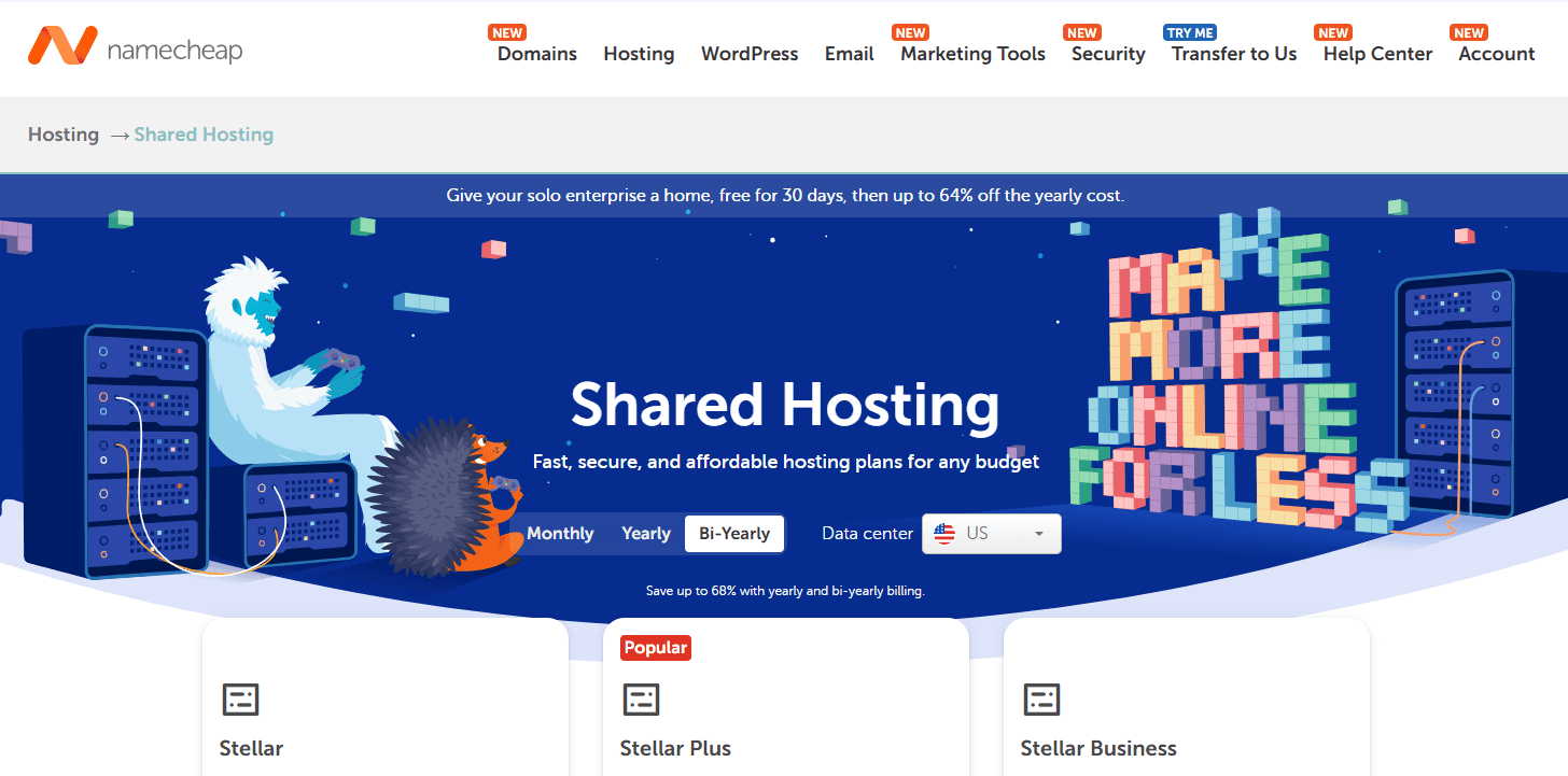 Example shared hosting plans interface: fast, secure hosting options for small business websites